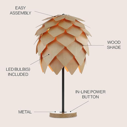 JONATHAN Y 20.5" Natural and Black Pinecone Wood and Metal LED Table Lamp, Contemporary Organic Modern Scandinavian Desk Lamp for Living Room Bedroom, LED Bulb Included JYL6123A
