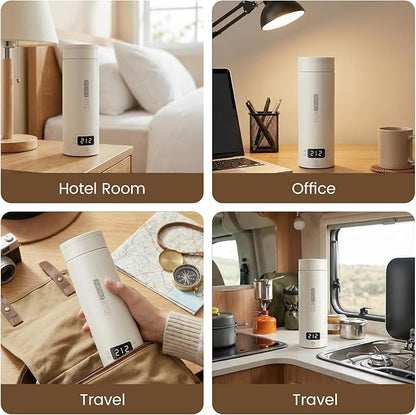 Travel Tea Kettle（110V）, Portable Electric Kettle, 316 Stainless Steel Premium Liner, 4-speed Temperature Adjustment with Auto Shut-off and Boil-Off Protection,White.