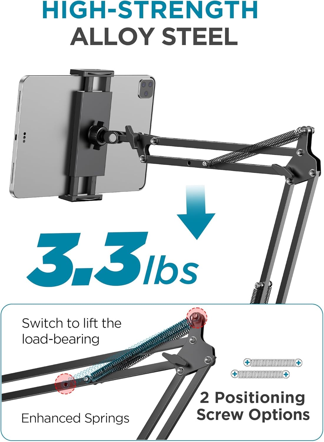 InnoGear Tablet Holder for Bed, Overhead Tablet Stand Phone Holder Tablet Mount for Desk 2 Clamps with Swivel Ball Head for iPad Kindle Switch Graphics Tablets 4-13" Devices