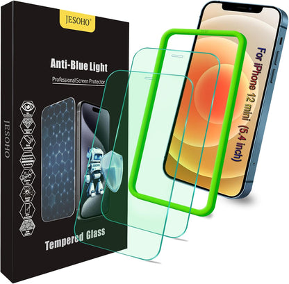 Screen Protector for iPhone 12 Mini (5.4"),Eye Protection, HD Anti Blue Light Blocking Tempered Glass Film, Case Friendly, No Bubble,with Easy Installation Kit, 2 Pack