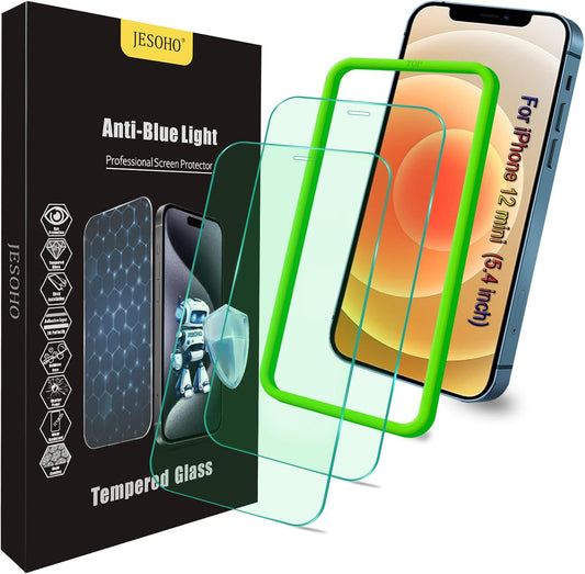 Screen Protector for iPhone 12 Mini (5.4"),Eye Protection, HD Anti Blue Light Blocking Tempered Glass Film, Case Friendly, No Bubble,with Easy Installation Kit, 2 Pack