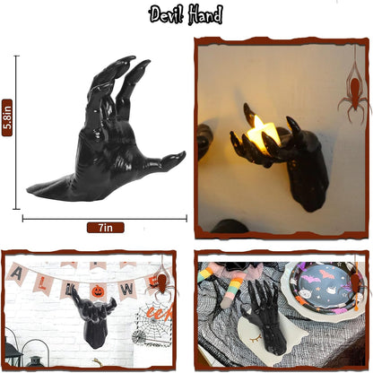 Halloween Decorations, 3 Pack Wall Mounted Creepy Reaching Hands with LED Candles, Life-Sized Horror Wall Hands for Gothic Wall Decor Outdoor/Indoor (Style 2)