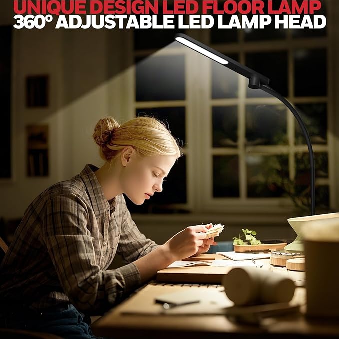 Honeywell F4 Sunturalux™ LED Floor Lamp, CRI 97 Full-Spectrum Eye-Caring Light, Stepless Dimmable Task Lamp with Flexible Gooseneck, 77.5" Tall Reading Lamp for Living Room & Office