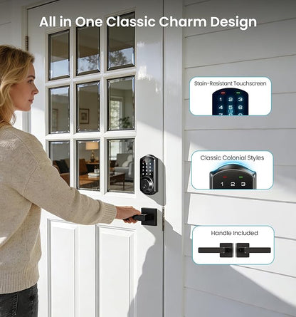 Veise VE06-L Smart Locks with 2 Lever Handle Set, App Control, Keyless Entry Deadbolt for Front Door, Electronic Digital Touchscreen Keypad, Auto Lock, Waterproof, Easy Installation, Matte Black
