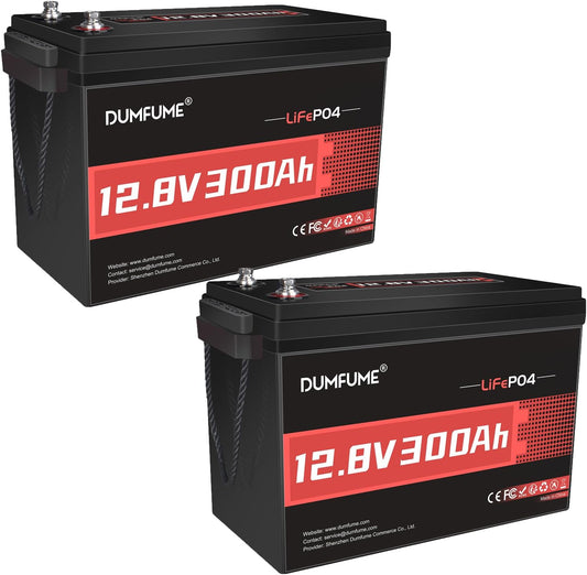 2 Packs 12V 300Ah Lithium LiFePO4 Battery,200A BMS 3840WH Rechargeable Lithium Iron Phosphate Battery 15000+ Deep Cycles for Solar Energy Storage,Backup Power,RV,Camping