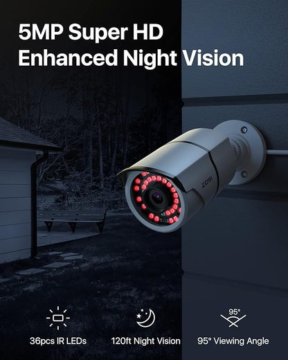 ZOSI 4K 16CH PoE Home Security Cameras System with 4TB Hard Drive,8MP 16 Channel CCTV NVR,12pcs 5MP Outdoor PoE Cameras,120ft Night Vision,Person Vehicle Detection,Remote Access,for 24/7 Recording