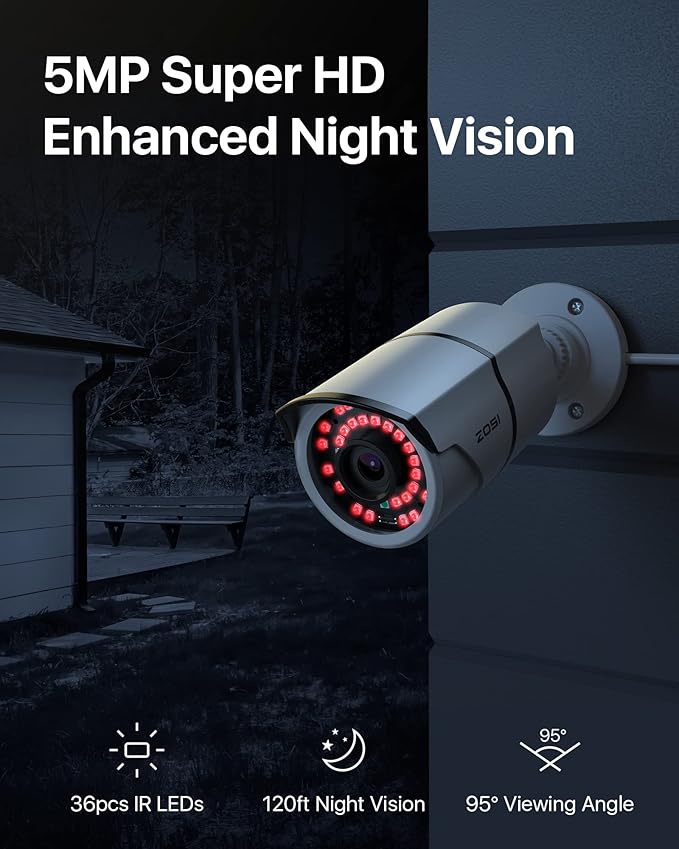 ZOSI 16CH 4K PoE Security Cameras System,4K 8MP 16 Channel H.265 NVR with 4TB Hard Drive and 8pcs 5MP Indoor Outdoor PoE IP Cameras,120ft Night Vision,Remote Access for Home Business 24/7 Recording