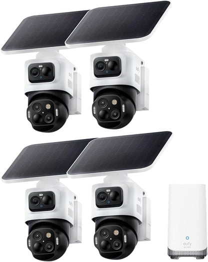 eufy Security eufyCam S4 4-Cam Kit,4K Solar Camera Wireless Outdoor, Triple Lens Bullet-PTZ Cam, 360° View, Cross-Cam Track, AI Recognition, 8X Zoom, Color Night Vision, 0 Monthly Fee, Local Storage