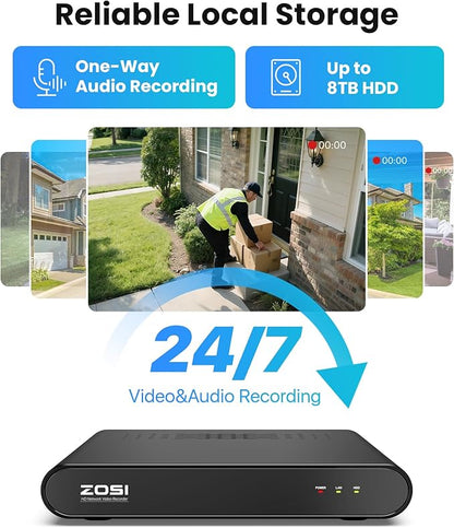 ZOSI C220 4CH 4MP QHD 2.5K PoE Home Security Camera System, 4 x 4MP(1440p) Dome IP Cameras Outdoor Indoor, Smart AI Human Detection, Two-Way Audio, 4CH 5MP 3K NVR with 1TB HDD for 24/7 Record
