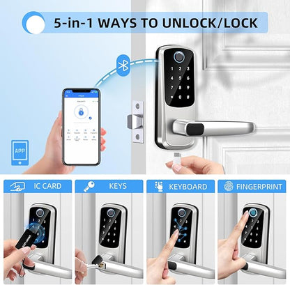 Smart Door Lock with Handle,Keyless Entry & Remote Access,Fingerprint Keypad Exterior Lock,Smart Locks for Front Door,Home,Airbnb & Rental,Electronic Deadbolt Lock,One-Time Password with TT Lock