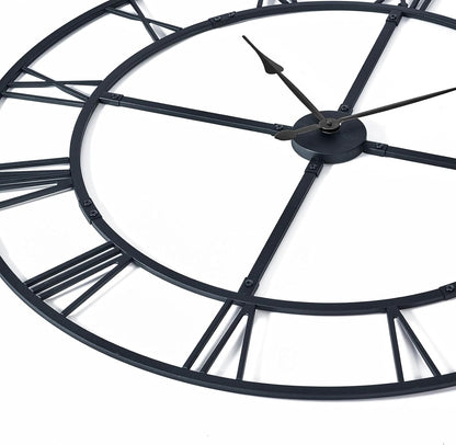 Large Wall Clock for Living Room Decor – 32 Inch Silent Non-Ticking Modern Farmhouse Wall Clock, Oversized Decorative Metal Roman Numeral Clock, Black