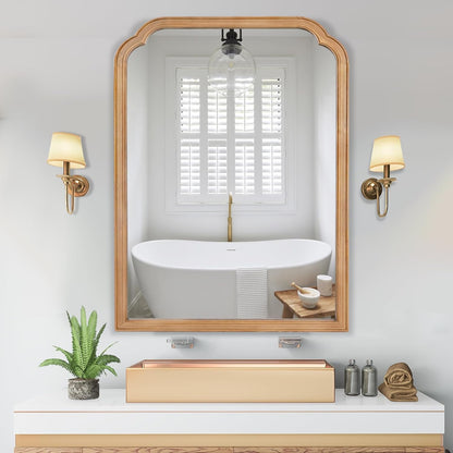 WallBeyond 30" x 40" Wood Bathroom Mirror for Wall Mounted, Rustic Rounded Corner Vanity Mirror for Entryway, Living Room or Bedroom Home Decorative [30" x 40" Natural Color]