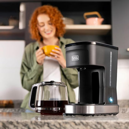 BLACK+DECKER CAFÉCRAFT 12-Cup Coffee Maker, One-Switch Drip Coffeemaker with Vortex Showerhead Technology, Sneak-A-Cup, Keep Warm Function, Stainless Steel