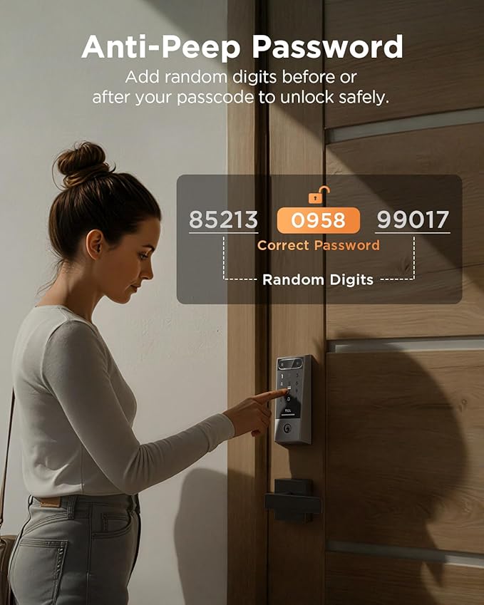 TCL Smart Lock D2 Pro with Palm Vein Recognition, Keyless Entry Door Lock for Front Door, Wi-Fi Keypad Deadbolt, App Remote Control, Auto Lock, Rechargeable Battery, Works with Alexa & Google