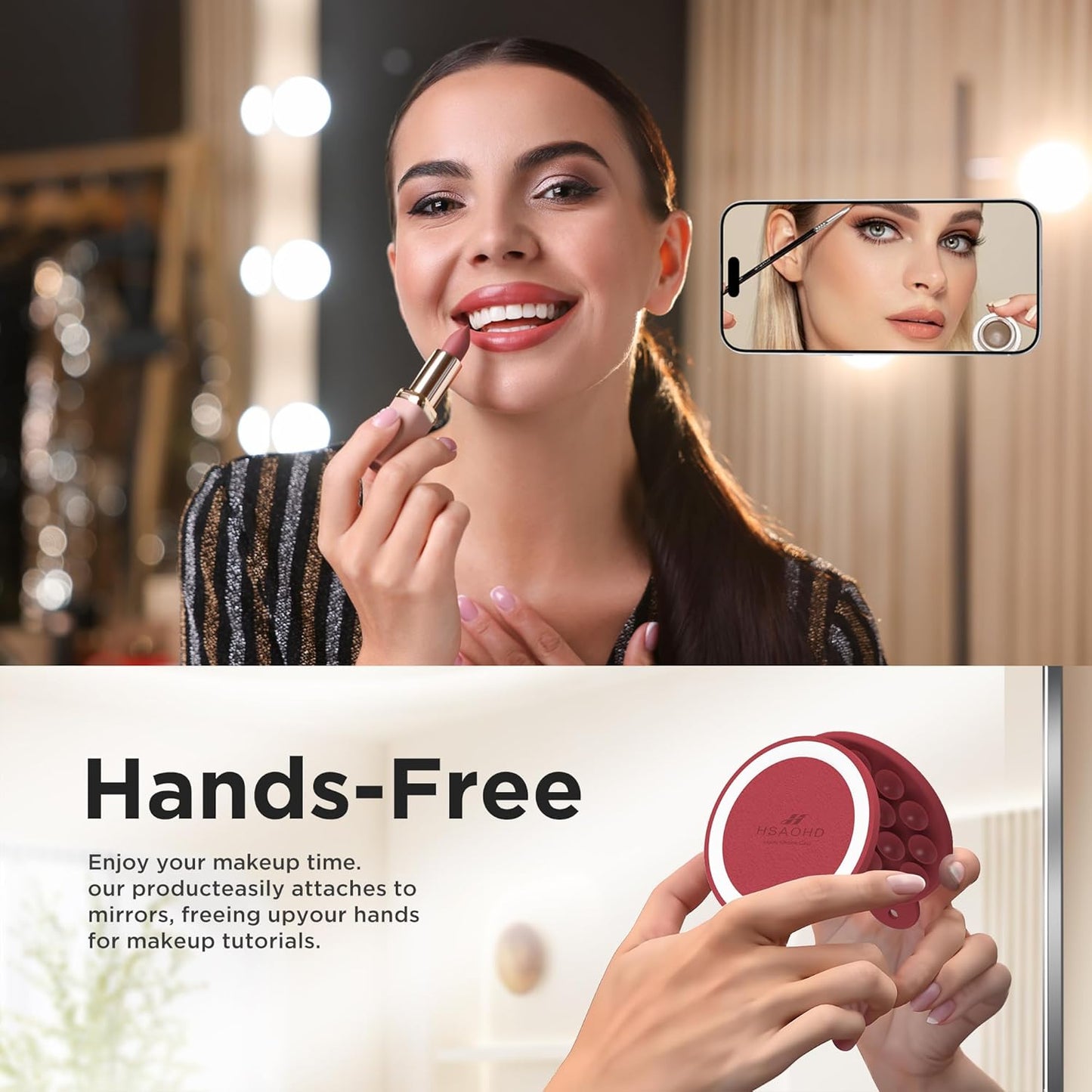 Magnetic Suction Cup Phone Mount for MagSafe Case, Silicone Hands-Free Grip Holder for iPhone and Android, Mirror Shower Phone Stand for Makeup FaceTime Gym Kitchen Bathroom, Deep Red