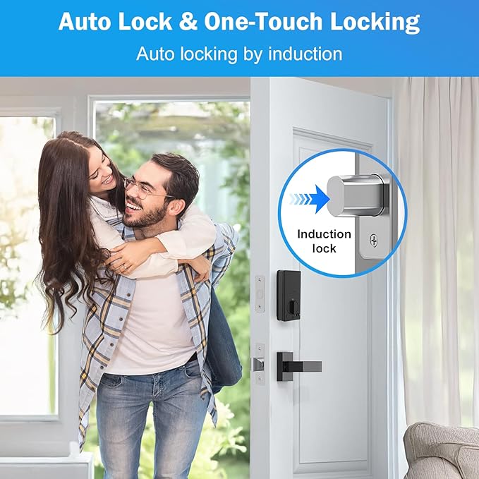 WiFi Smart Door Lock Keyless Entry with Gateway and Handles Fingerprint Touchscreen Keypad IC Card Key APP Type-C Charging Unlocking 6 in 1 Electric Biometric Digital Deadbolt for Front Doors