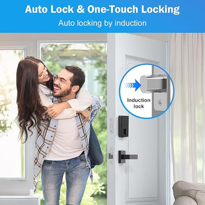 WiFi Smart Door Lock Keyless Entry with Gateway and Handles Fingerprint Touchscreen Keypad IC Card Key APP Type-C Charging Unlocking 6 in 1 Electric Biometric Digital Deadbolt for Front Doors