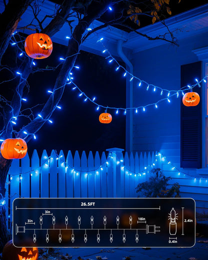 Brightown Blue Christmas Mini String Lights, 100-Count 26.5ft Incandescent Bulb Halloween Fairy Lights for Indoor Holiday Decor, Christmas Tree Garland Wedding Party Multi-Use Decoration, White Wire