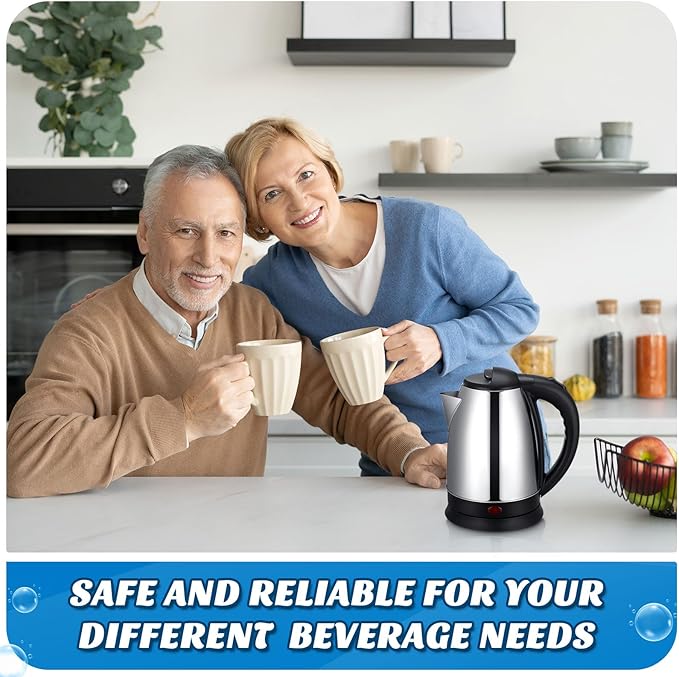 Baquler 2 Pcs 2L Electric Kettle Stainless Steel Hot Water Kettle with Auto Shut off and Boil Dry Protection Tech Electric Hot Water Pot Fast Boil for Coffee Tea Beverages