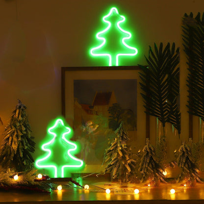 Christmas Tree Neon Light Signs for Bedroom Bedside Dorm Wall Decor,Neon Light up Christmas Decor LED Night Lights Table Ornaments Gifts for Kids Friends Christmas Party,Battery Powered or USB Powered