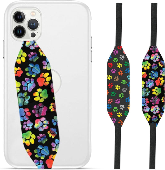 Phone Grip Strap - Pack of 2 Reversible Finger Holder for Phone Back, Customizable Anti-Slip Design, Wireless Charging Compatible Detachable Holder for iPhone - Color & Psychedelic Dog Paw