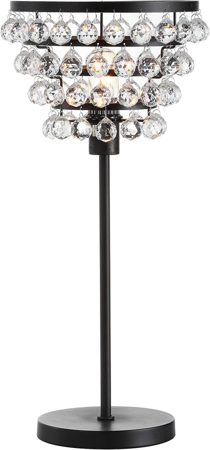 JONATHAN Y 25" Bronze Table Lamp, Modern Industrial Chandelier Style Light, Clear Crystal Beads, Glam Bedside Nightstand Lamp for Bedroom Living Room, LED Bulb Included JYL9004A