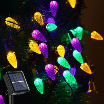 Solar Halloween Lights Christmas Lights C6 Strawberry String Lights Mardi Gras String Lights, 50 LED 8 Modes Waterproof Outdoor Use for Mardi Gras Christmas Tree Camping Balcony Halloween Party Decor