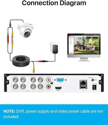 ZOSI 2MP 1080P HD Security Dome Camera Outdoor Indoor, IP66 Weatherproof Surveillance CCTV Camera (Hybrid 4-in-1 HD-CVI/TVI/AHD/960H Analog CVBS), 80ft IR Night Vision, 90° Wide Angle, 24PCS LEDs