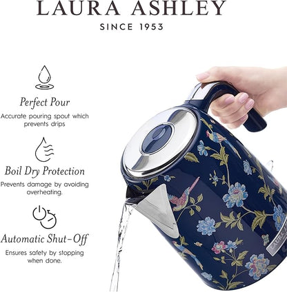 Laura Ashley Stainless Steel Electric Kettle 1.7 Liter - 1500W Rapid Boil Electric Kettles for Boiling Water - Electric Tea Kettles Automatic Shut Off - Overheat & Boil Dry Protection Jug Kettle
