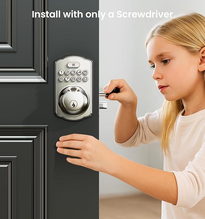 Veise KS02A Fingerprint Keyless Entry Door Lock, Auto Lock, Electronic Keypad Deadbolt for Front Door, Biometric, Anti-Peeping Password, Easy Install, Satin Nickel