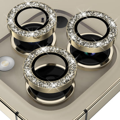 YWXTW Designed for iPhone 14 Pro/iPhone 14 Pro Max Camera Lens Protector Bling, [New Glitter Design] Individual Metal Tempered Glass Camera Cover Accessories Case Friendly, 1 Set (Gold Glitter)