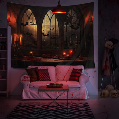 QGHOT Halloween Tapestry Wall Hanging Horror Castle Window Tapestry Gothic Spooky Backdrop Vampire Medieval Tapestries for Bedroom Living Room Dorm Wall Art Decor (78.7"x59.1")