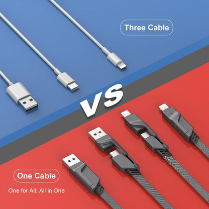 4-in-1 USB C Cable for Lightning Cable [60W Fast Charging], 2Pack (3FT+6FT) Flat Braided USB C to USB C Charger Cord with L/Type C/USB A Multi Ports for iPhone/Samsung Galaxy/i-Pad/Mac Book