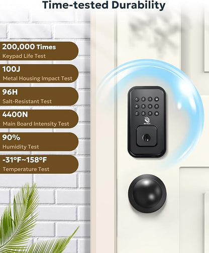 BE-TECH Keyless Entry Smart Door Lock with 2 Knob Handles, Electronic Front Door Locks Set, Digital Keypad Deadbolt, Auto Lock, One Time Codes, Anti Peeping Code, Easy Installation, Black