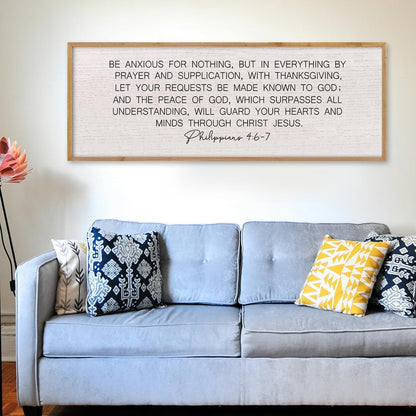 LuZhiQiang Be Anxious for Nothing Wall Decor 32"×12" Philippians 4:6-7 Bible Verse Sign Large Christian Scripture Wood Framed Hanging Decor (Wood)