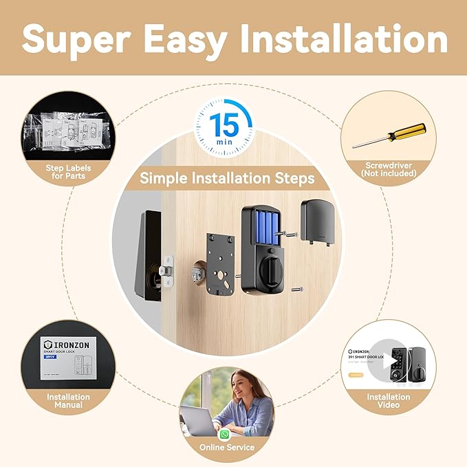 IRONZON Smart Door Lock Deadbolt Lock with Touchscreen Keypad, Fingerprint Door Lock for Front Door, 5-in-1 Keyless Entry Door Lock, App Control, 4 IC Cards, Auto Lock, 15-Min Installation