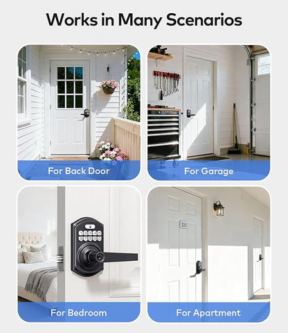 TEEHO TE019 Smart Keyless Entry Door Lock with Handle, App Control, Digital Electronic Keypad, Remote One-Time Code Sharing, Auto Lock & Passage Mode, for Bedroom & Rental, Matte Black