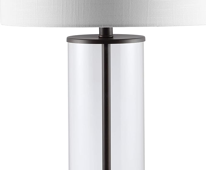 JONATHAN Y 29" Oil Rubbed Bronze/Clear Modern Glass Table Lamp for Living Room Bedroom, Minimalist Nightstand Bedside Lamp, White Linen Drum Shade, LED Bulb Included (JYL2005B)