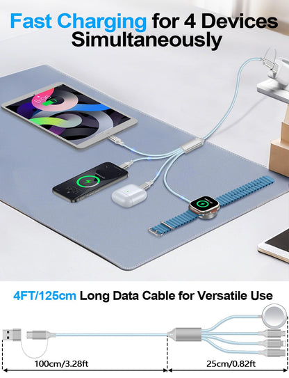 2 Pack Charging Cable for Apple Watch Charger/Samsung/iPhone Charger,Car/Office/Camping/Travel Essentials,Type C Cable Cord for iWatch Ultra/10-2/iPhone 16-11/Samsung S25-S20,iPad,airPods-Blue