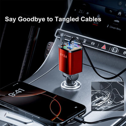 [2025 Mirco-Version] 4 in 1 Retractable Car Charger,69W Car Charger USB C,Cigarette Lighter Adapter,Fast Charging for iPhone 16e/16/15/14,13,Android (Orange, for Lightning+USB-C)