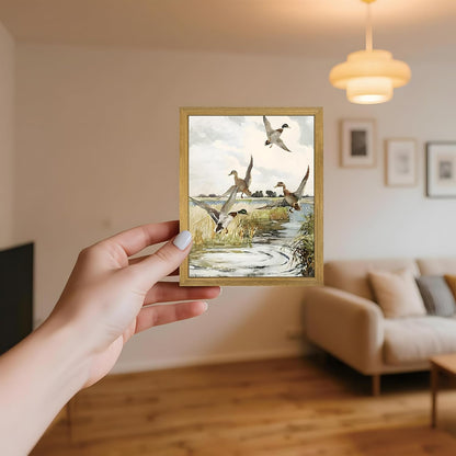 Framed Vintage Duck Wall Art Print, Rustic Mallard Watercolor Canvas Poster Wall Decor, Country Wildlife Bird Illustration for Farmhouse Living Room Kitchen Bedroom Decor 8x10 Inch
