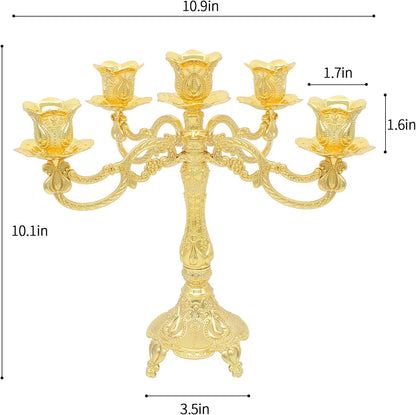 Metal Candelabra 5-Candle 10.1 Inch Tall Candle Holder Stick for Home Wedding Event and Party Festival,Gold