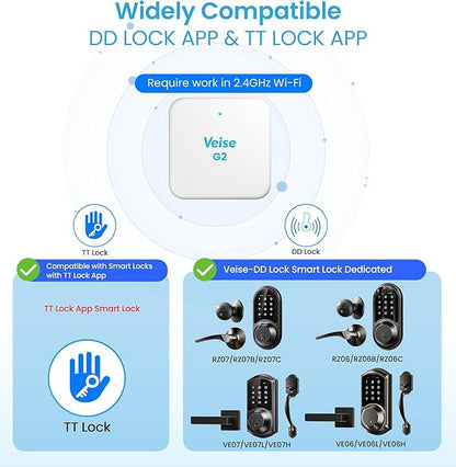 Veise G2 Gateway, Smart Deadbolt Wi-Fi Gateway, Remote Control, Compatible with DD Lock APP and TT Lock APP Remote Control
