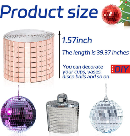 Self Adhesive Mosaic Tiles, 3200 Pieces Disco Ball Tiles, 5 x 5 mm Glass Mirror Mosaic Tiles, Square Mirror Tiles Sticker for DIY Vase, Art Collage, Photo Frames, Home Party 2 Rolls (Rose Gold)