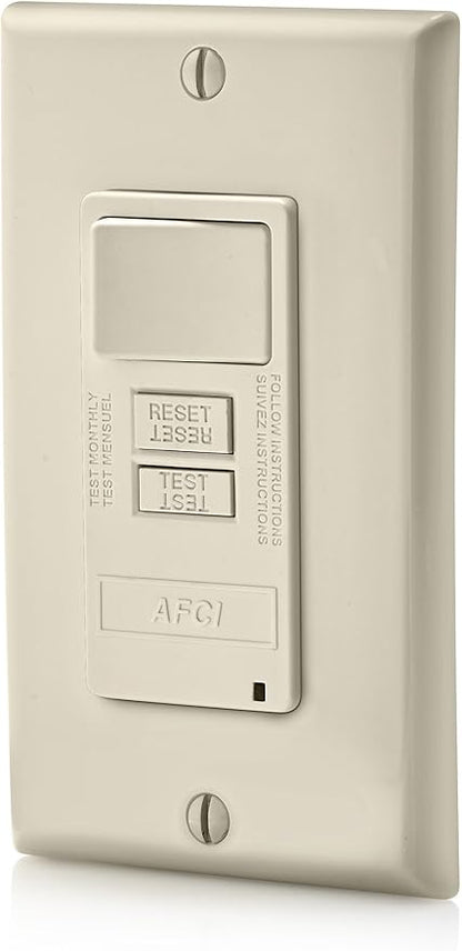 Leviton AFCI/Switch Combination, 15 Amp, Self Test, LED Indicator Light, AFSW1-T, Light Almond