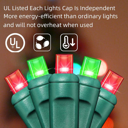 50L String Lights, LED Christmas Lights, 6" SPACING,Green Wire, Red and Green
