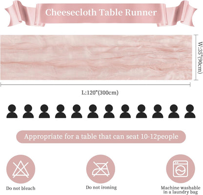 6 Pack Dusty Pink Cheesecloth Table Runner 10FT Long Boho Gauze Table Runner Rustic Sheer Runner for Wedding Bridal Baby Shower Birthday Party Table Decor Thanksgiving Christmas Decorations