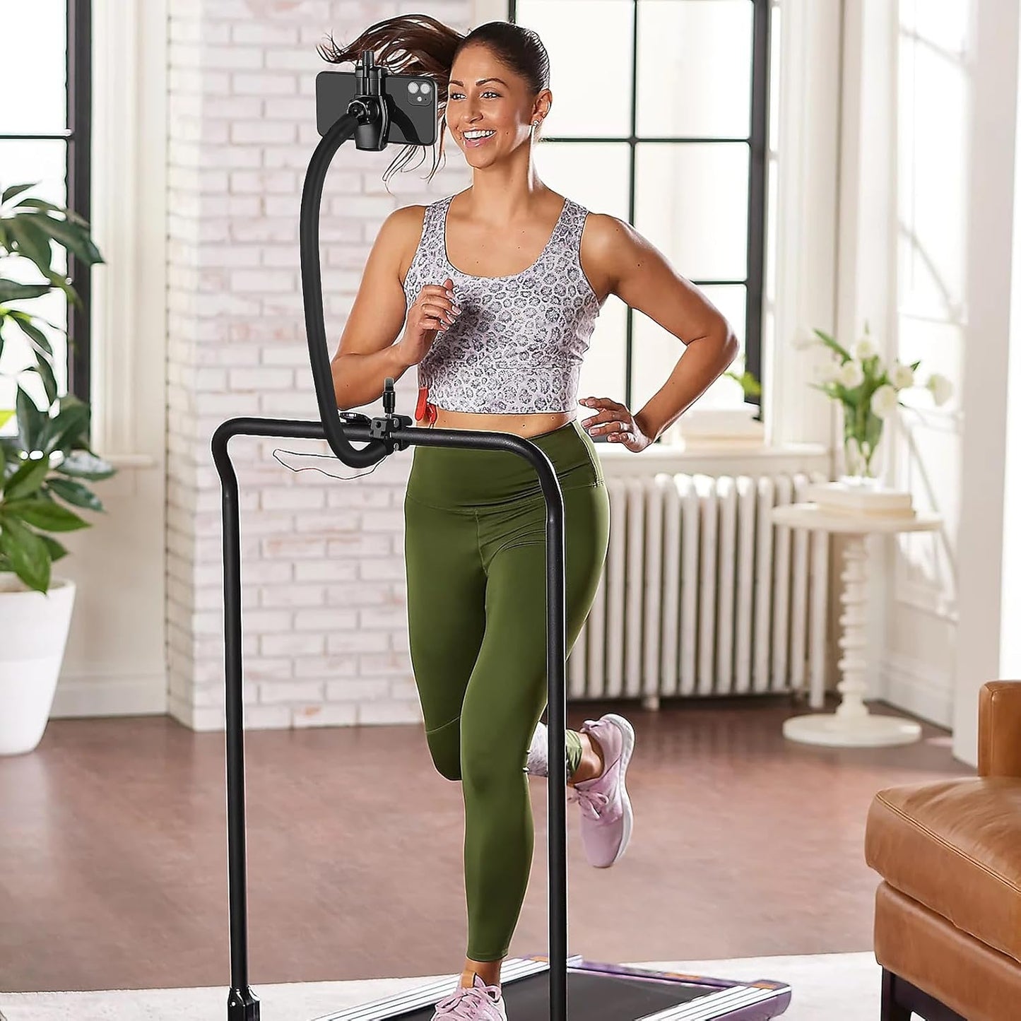 Gooseneck Phone Holder for Mic Stand/Music Stand/Stroller/Treadmill/Spin Bike/Exercise Bicycle,50 cm Long Flexible Gooseneck Arm Super Crab Clamp Mount,Compatible with 3.5~7.5" iPhone Devices