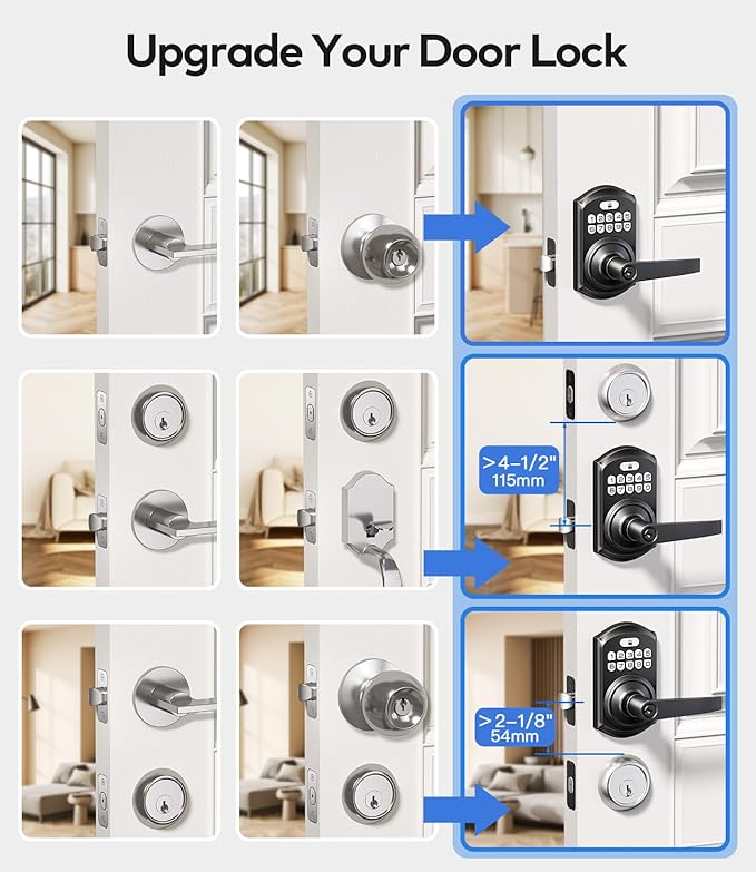 TEEHO TE019 Smart Keyless Entry Door Lock with Handle, App Control, Digital Electronic Keypad, Remote One-Time Code Sharing, Auto Lock & Passage Mode, for Bedroom & Rental, Matte Black