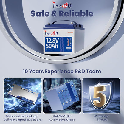 12V 50Ah TM LiFePO4 Battery with Low-temp Protection, 15000+ Cycles Battery with Grade A Cells, Built-in 50A BMS, Deep Cycle Lithium Battery Perfect for Trolling Motor, Kayak, RV,Camping